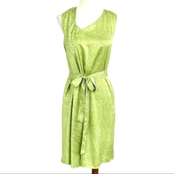 T Tahari Dresses & Skirts - T Tahari Sleeveless Teardrop Neck Satin Chartreuse Pattern Belted Sheath Size 12